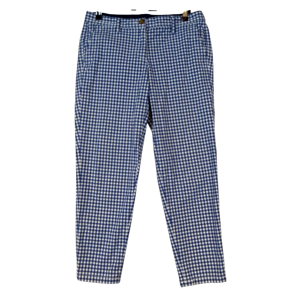 Talbots Girlfriend Chino Pants 2P Blue White Gingham Slim Ankle Coastal Preppy